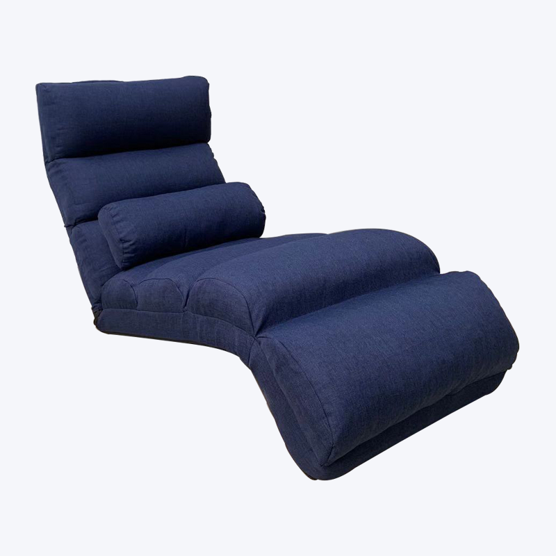 Chaise de sol réglable simple classique bleu foncé avec appui-tête, coussin lombaire et repose-pieds 313K