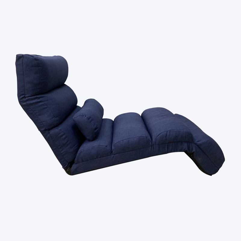 Chaise de sol réglable simple classique bleu foncé avec appui-tête, coussin lombaire et repose-pieds 313K